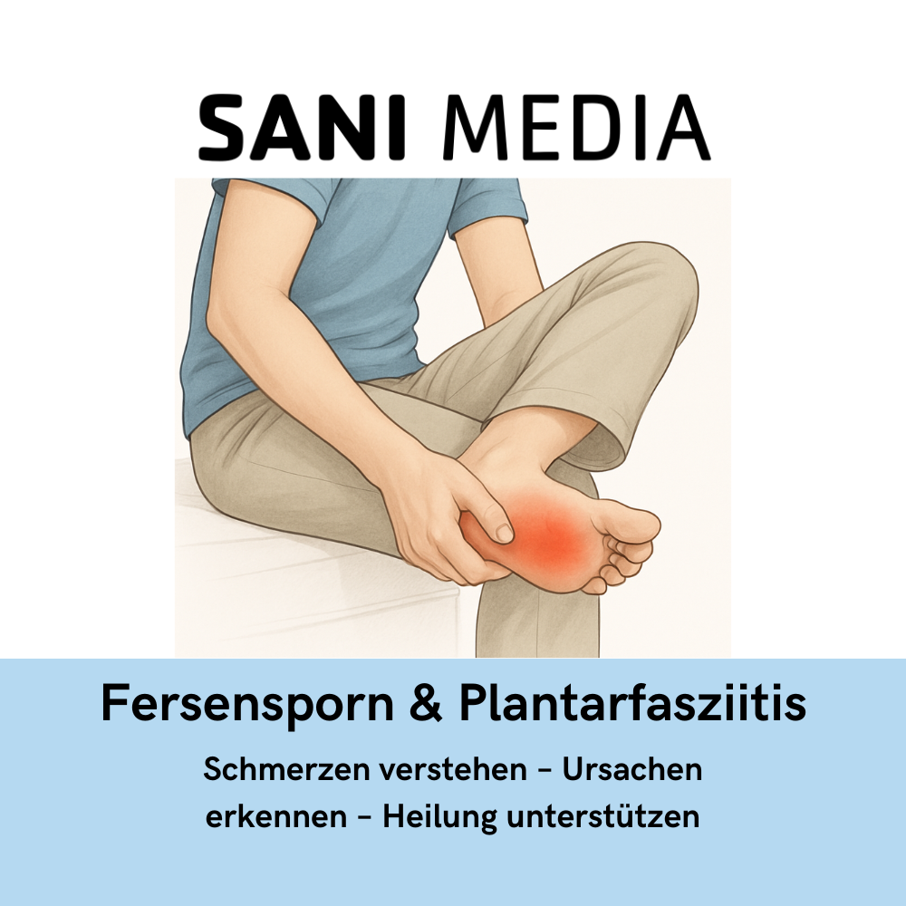 Patientenflyer Fersensporn und Plantarfasziitis mit verständlicher Erklärung von Ursachen, Symptomen und Behandlung für Sanitätshaus und Orthopädieschuhtechnik